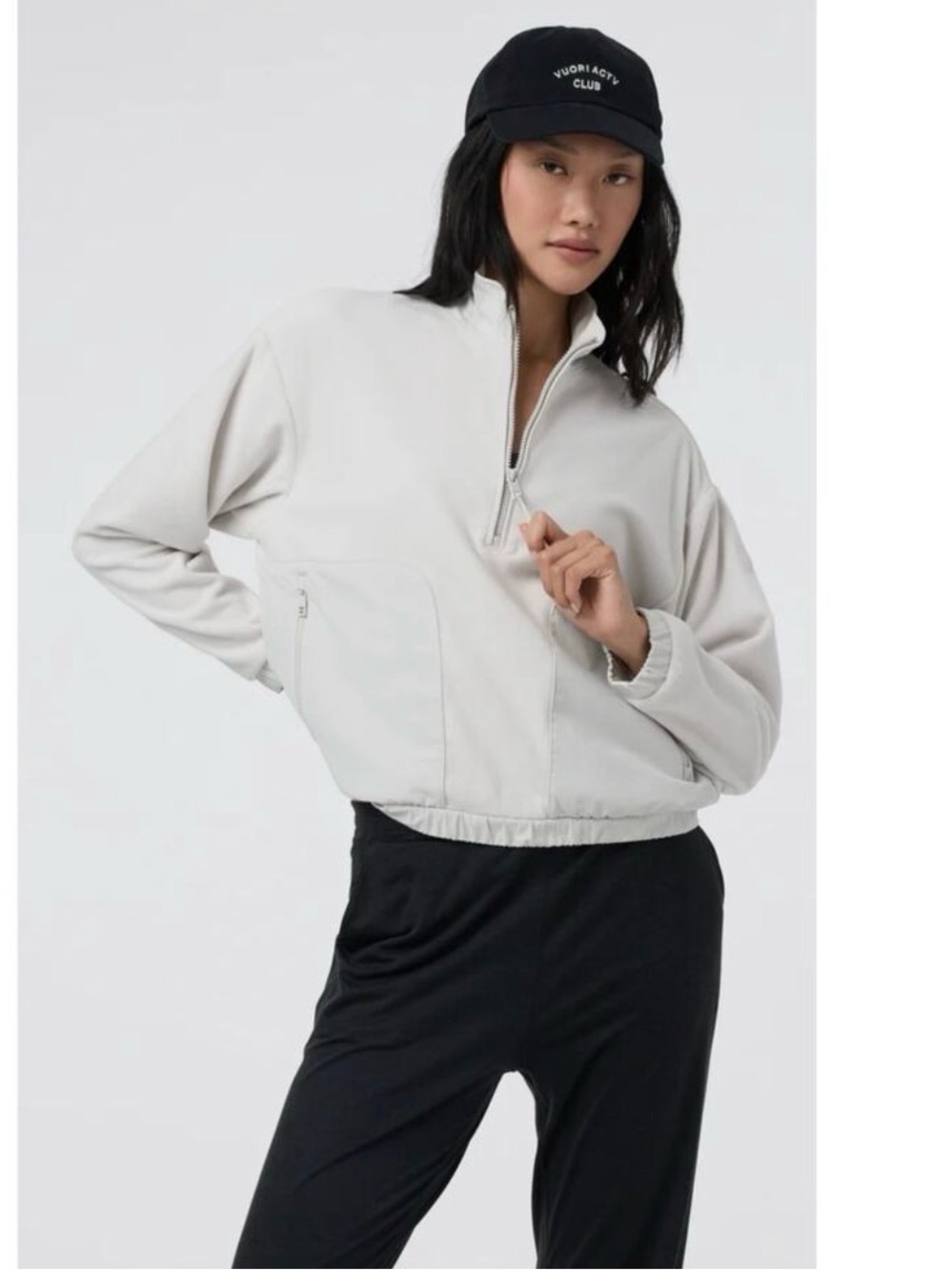 Vuori Women's Aspen Half Zip Salt White Fleece Pullover Jacket